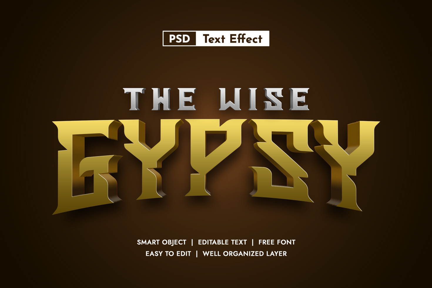 The Wise Gypsy 3D Gold Text Effect for Game Titles psd