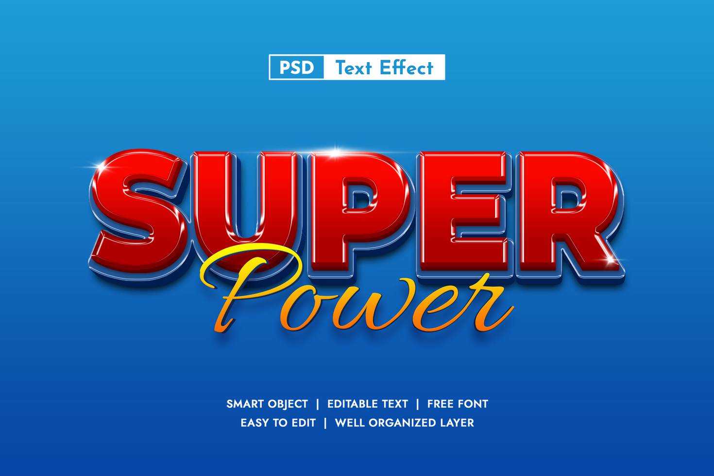 Super Power 3D Red Blue Text Effect Template psd