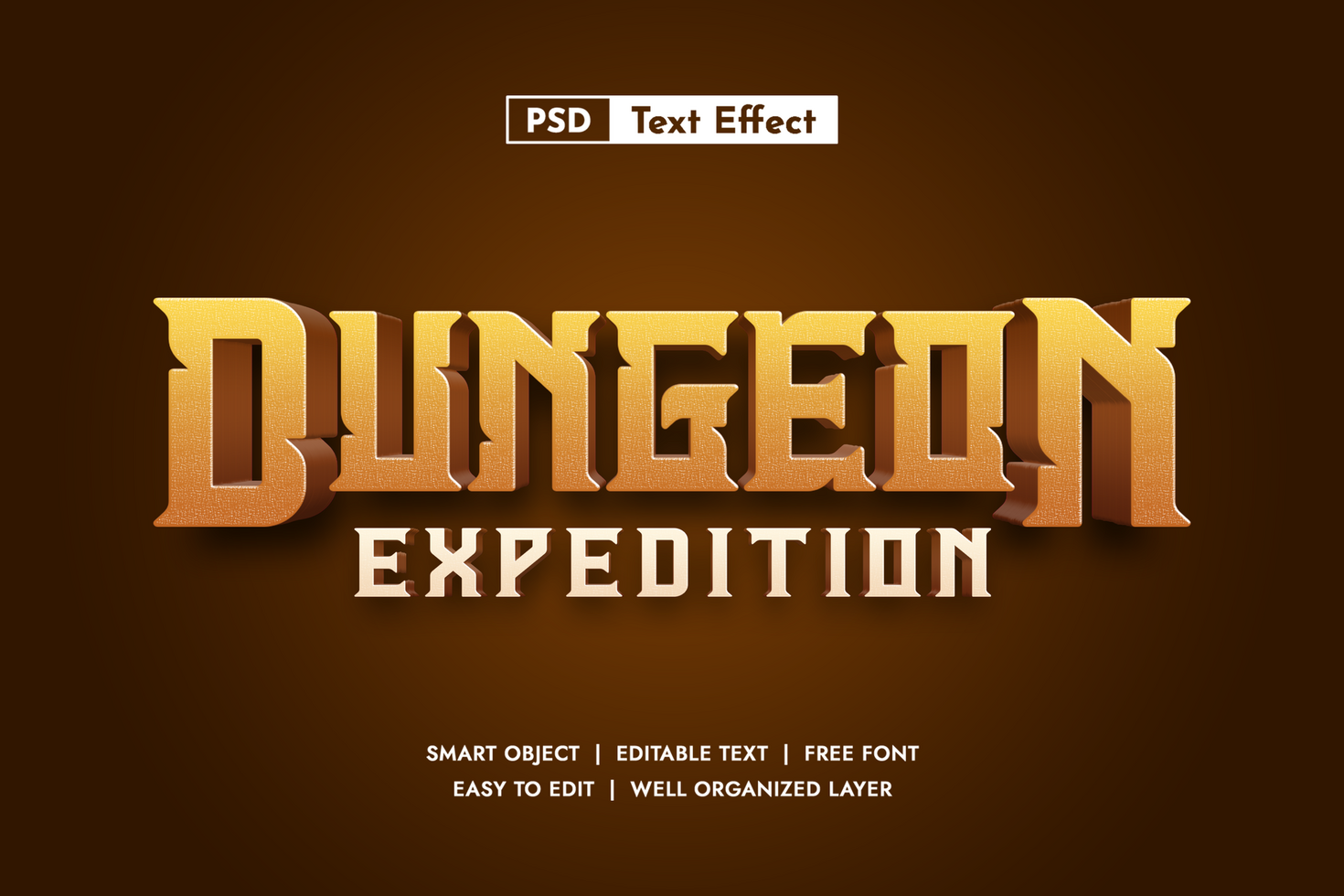 Rugged Dungeon Expedition 3D Text Effect for Adventure Game Titles psd