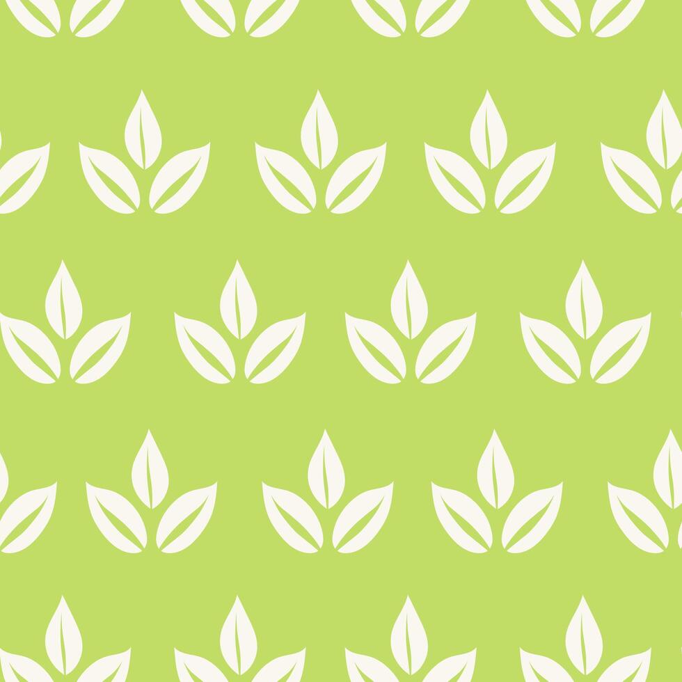 Leaves icon seamless pattern on green background, herb set, simple graphic pictogram illustration, eco friendly organic concept clip art, flat label element for logo, vegan, save energy and self care vector