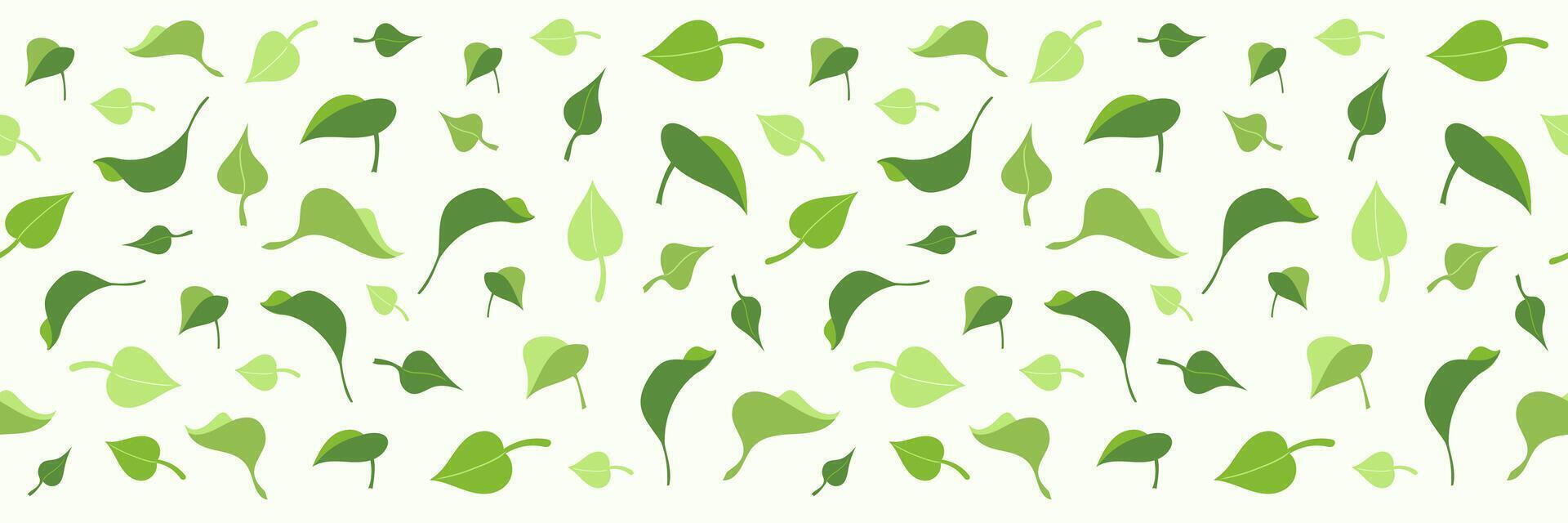 Horizontal banner mockup from Green foliage, Nature ecology seamless pattern background, hand drawn flat leaves of tea, basil, lemon, mint or lilac bush, leaf template with eco abstract texture vector