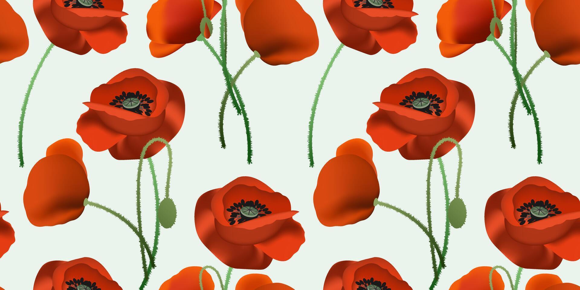 red poppy flower pattern design vector