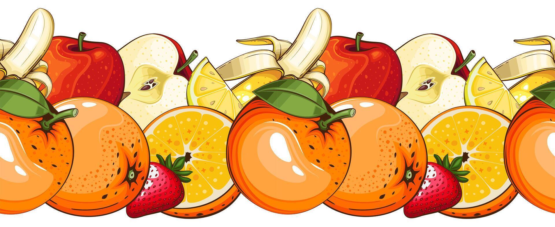 colorful fruits including apples and oranges vector