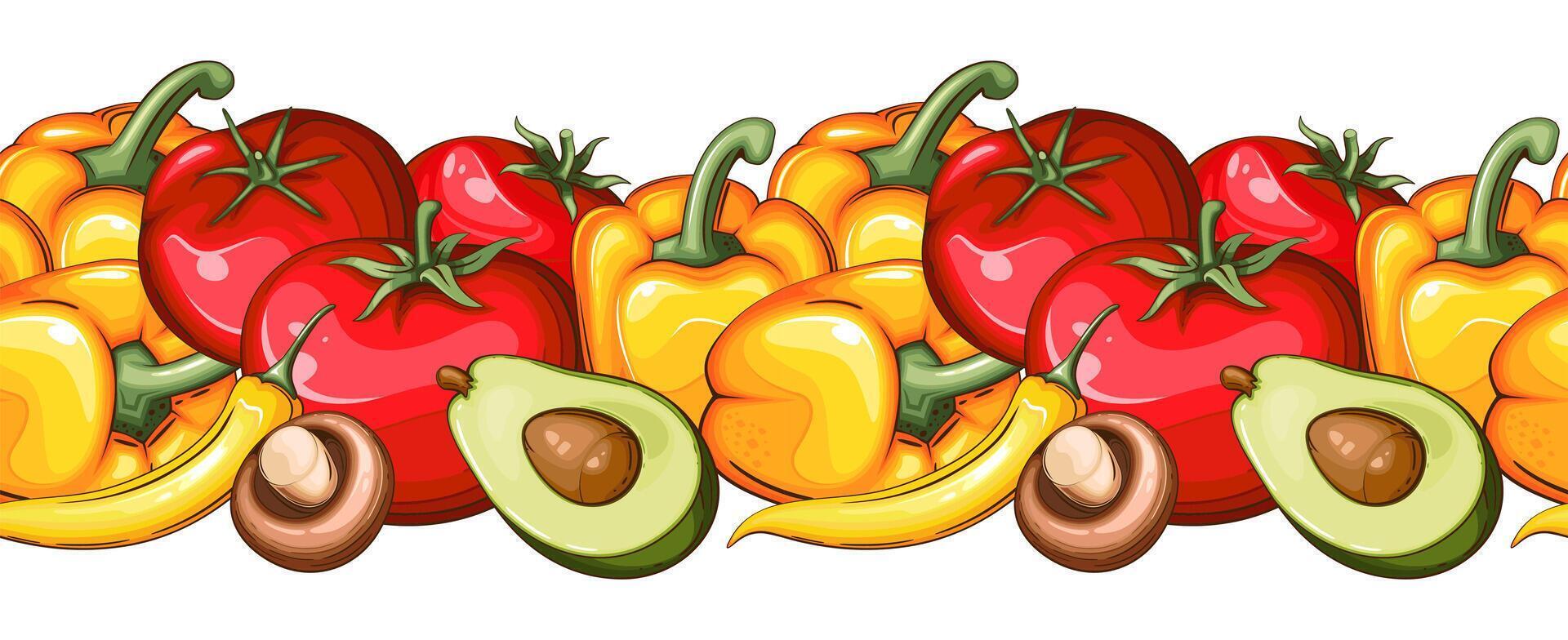 Colorful vegetables including tomatoes and peppers vector
