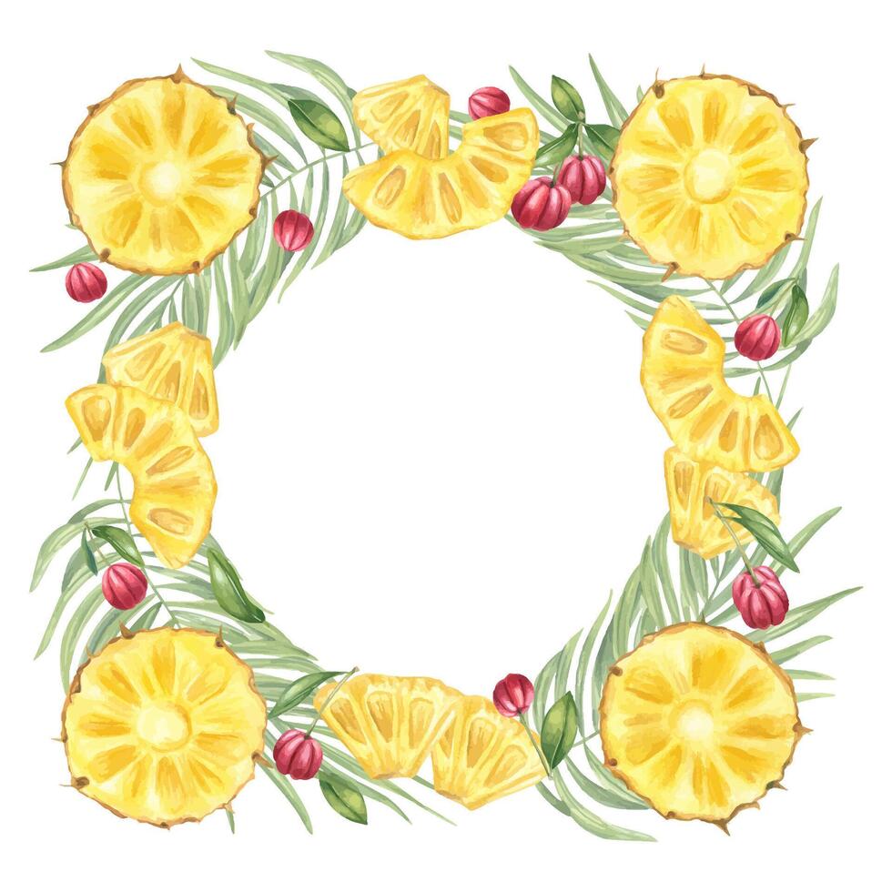 Pineapple and leaf decorative wreath vector