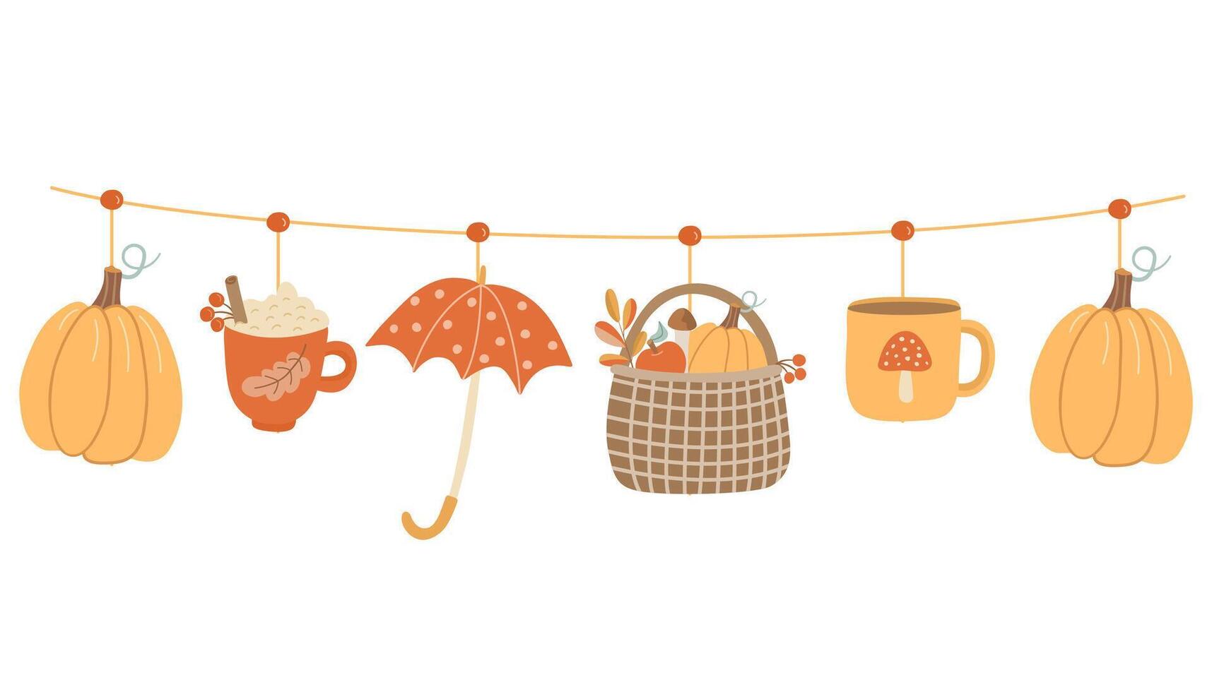 Autumn decorations with pumpkins and umbrella vector