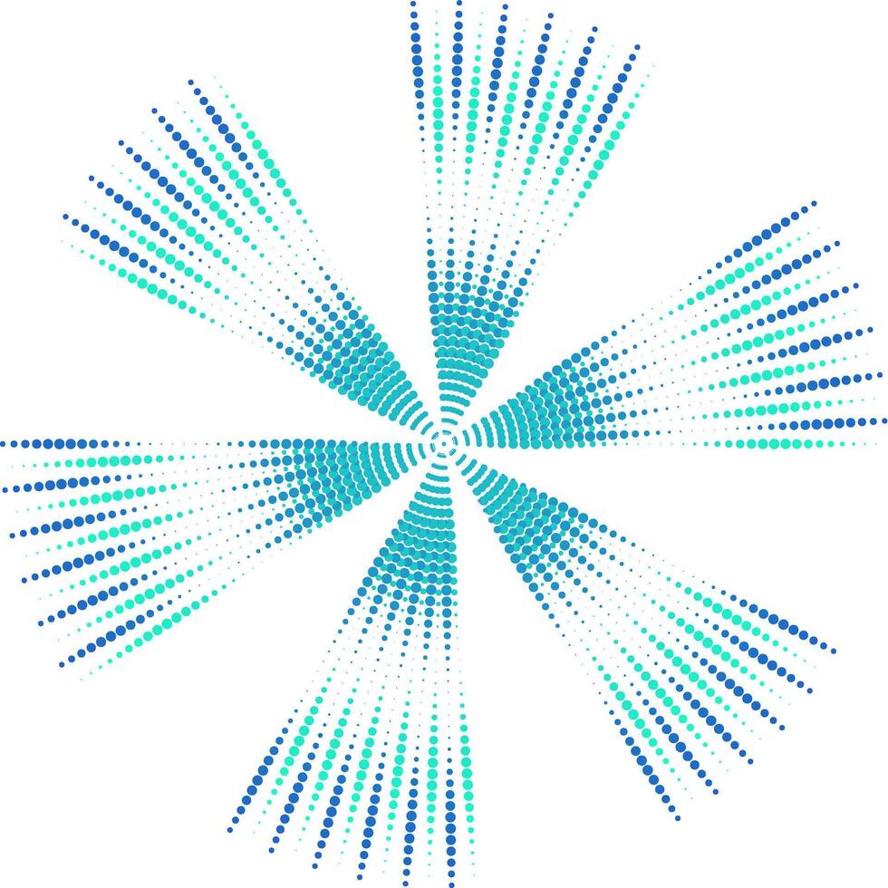 Radial Burst Abstract Composition with Cyan and Blue Dots. vector