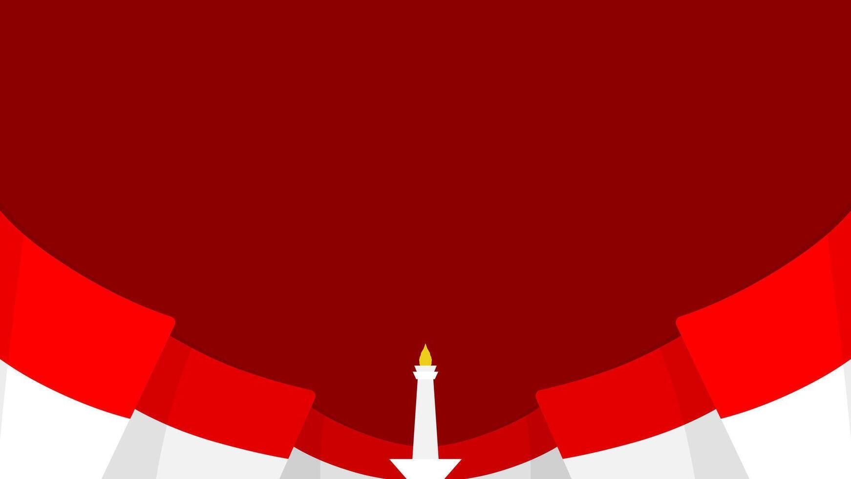 Indonesia national monument on red copy space background with wavy red and white Indonesian flag vector