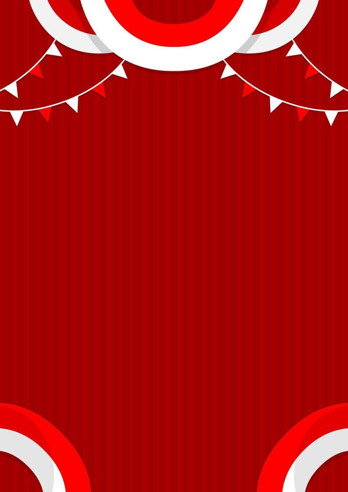 Red vertical background with red and white flag decorations and copy space for text. Indonesian flag on vertical template background vector
