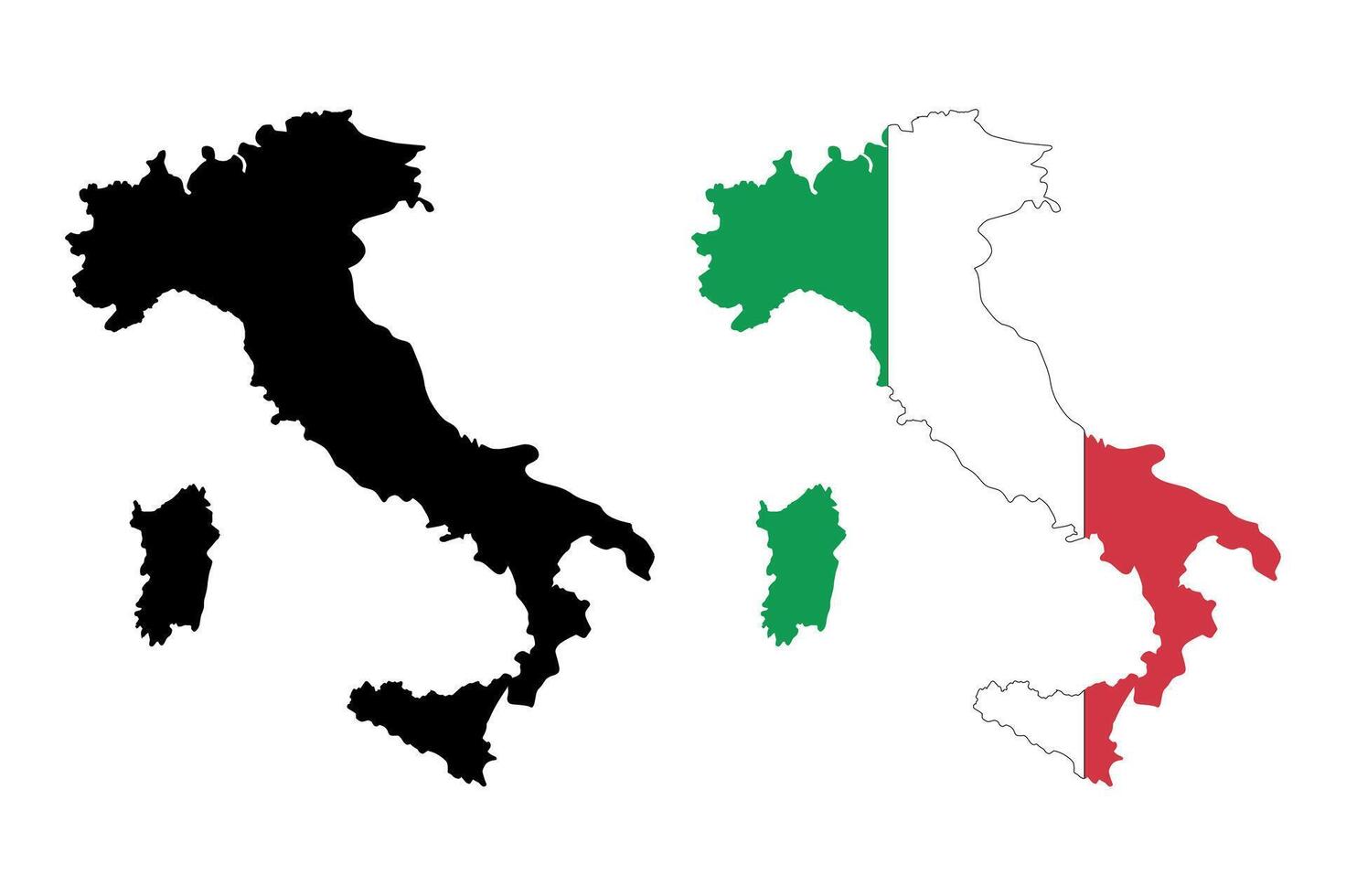 Outline and flag map of italy showing its distinctive boot shape and islands vector