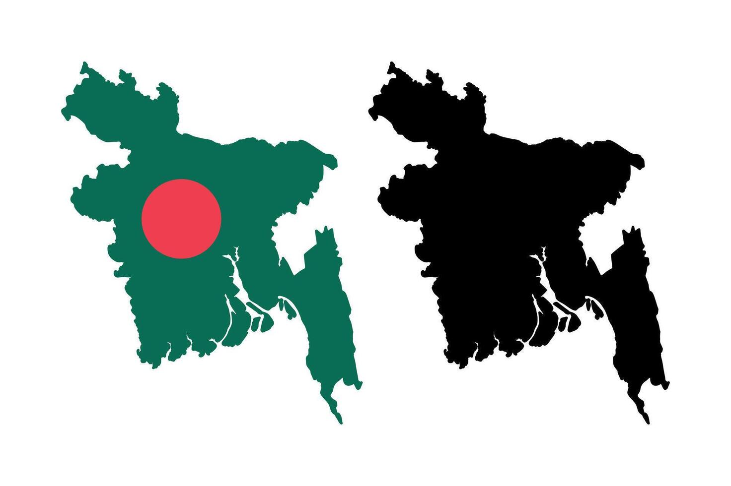 Map outline of bangladesh in green with red circle and black silhouette vector