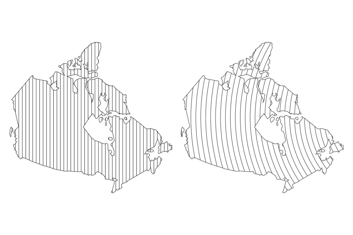 Stylized outline maps of canada featuring parallel line fill patterns vector
