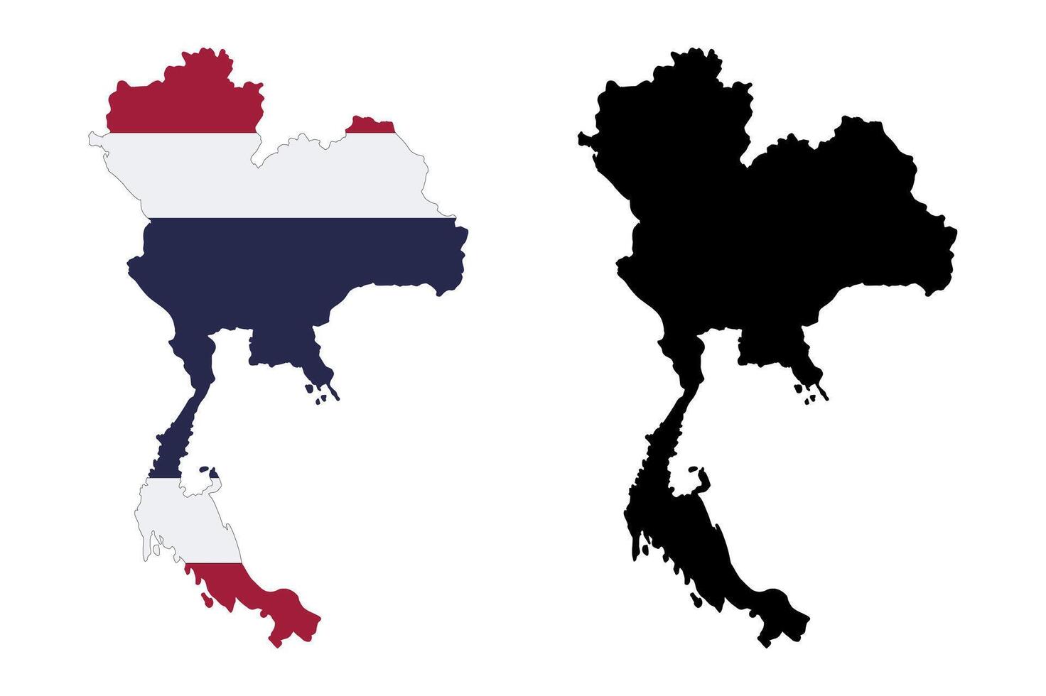 Map of thailand filled with its national flag and a black silhouette outline vector