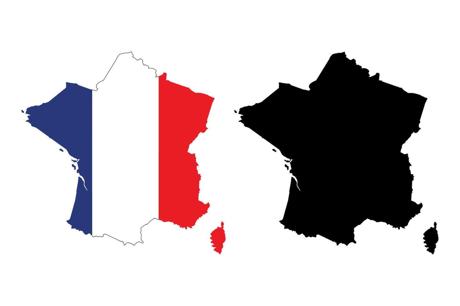 France map silhouette and flag representation side by side vector
