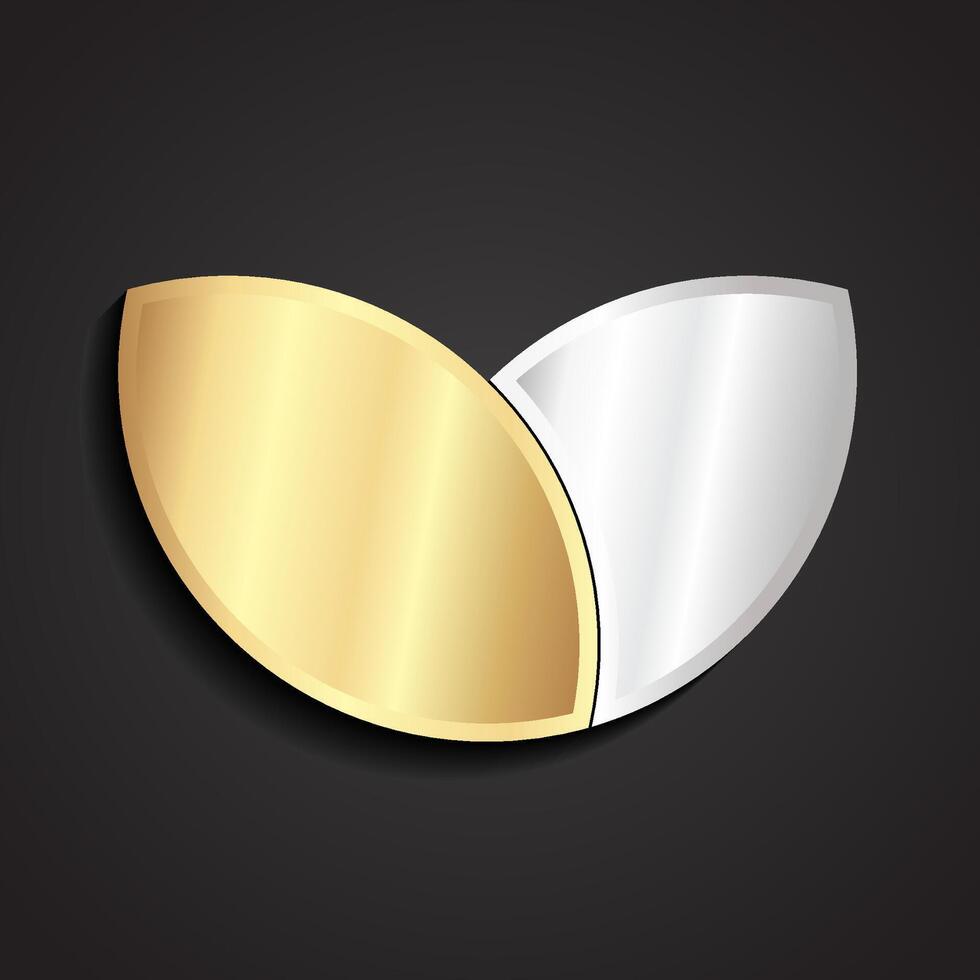 3d gold silver leaf shape logo vector