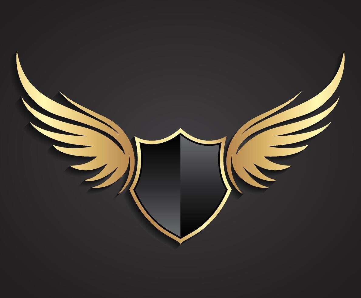 Gold shield with wings design vector