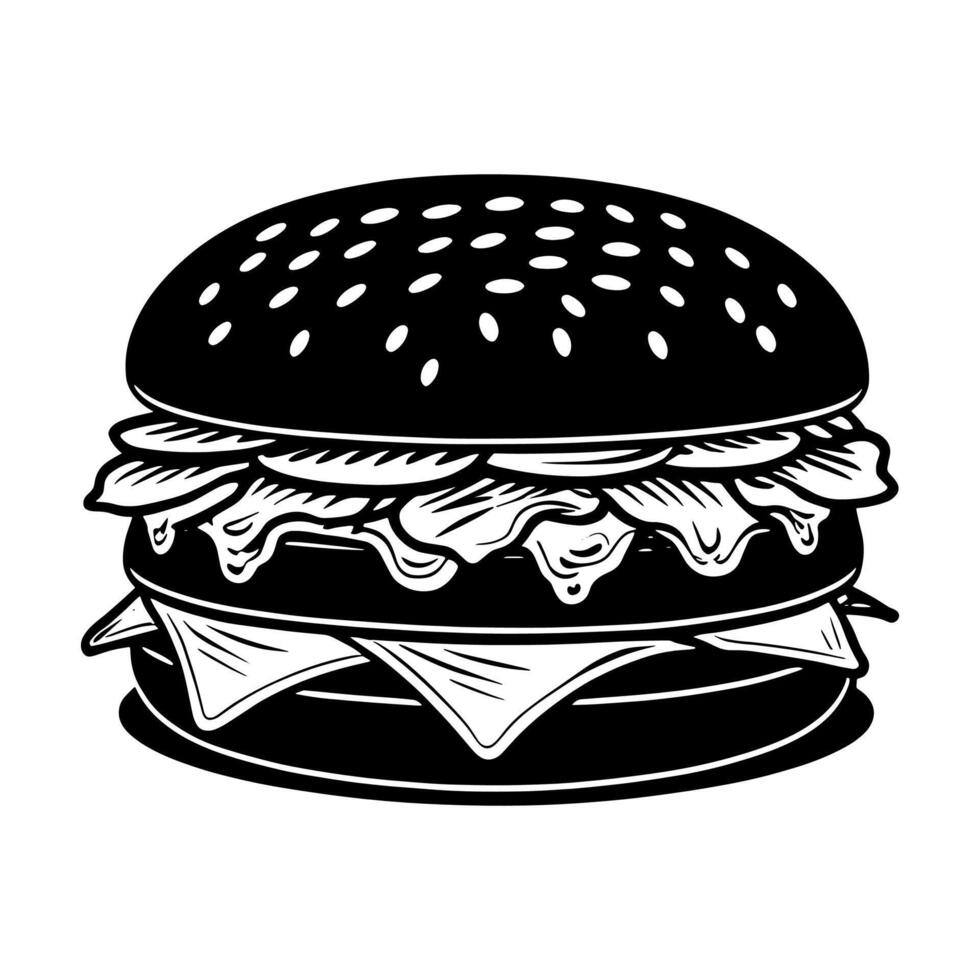 Delicious double cheeseburger with lettuce and cheese silhouette vector