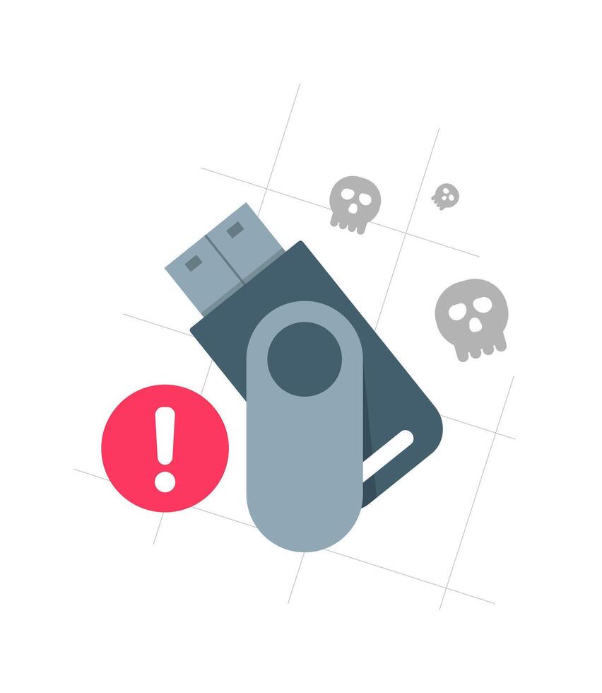 USB drive with warning signs vector