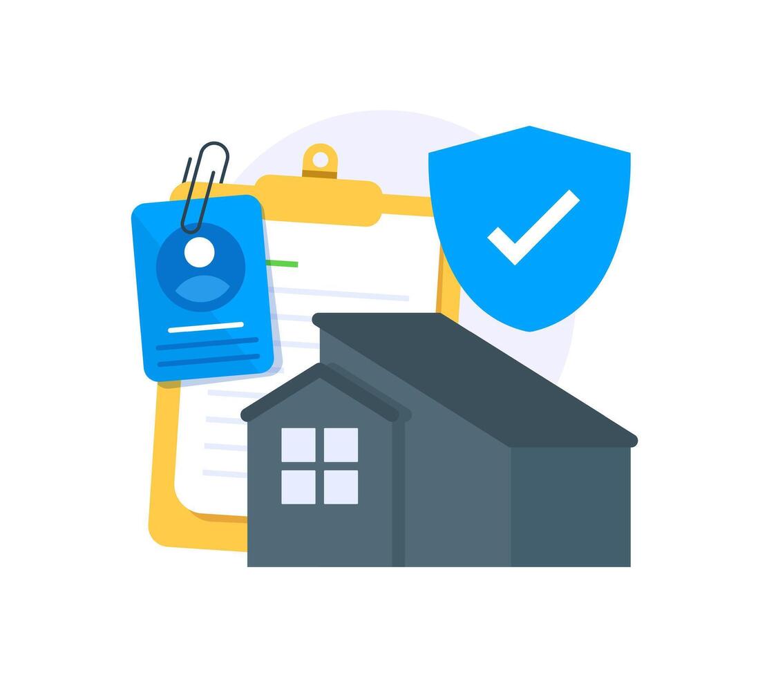 Icons of house and documents with shield vector