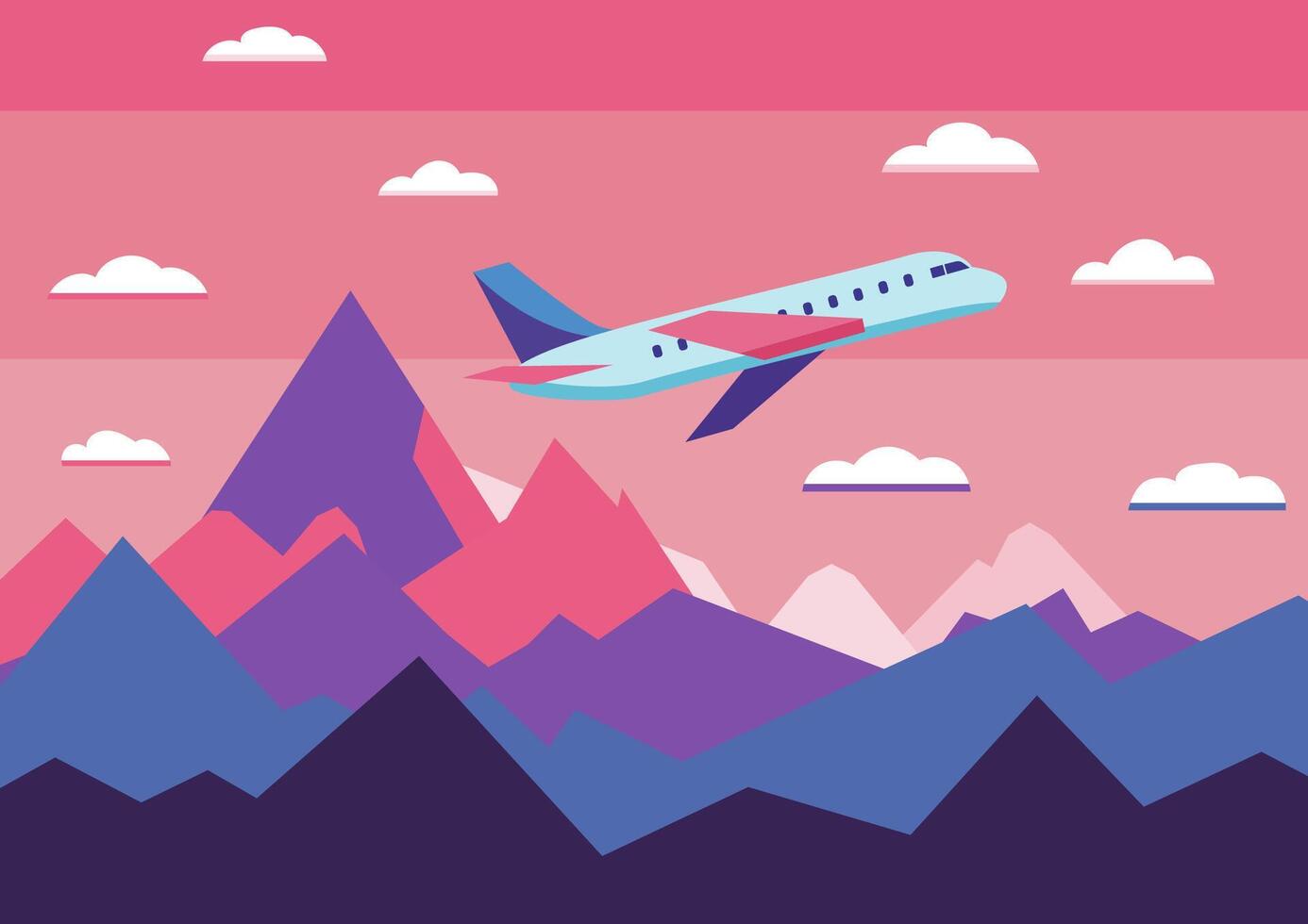 Airplane takes off against a beautiful sunrise in the mountains vector