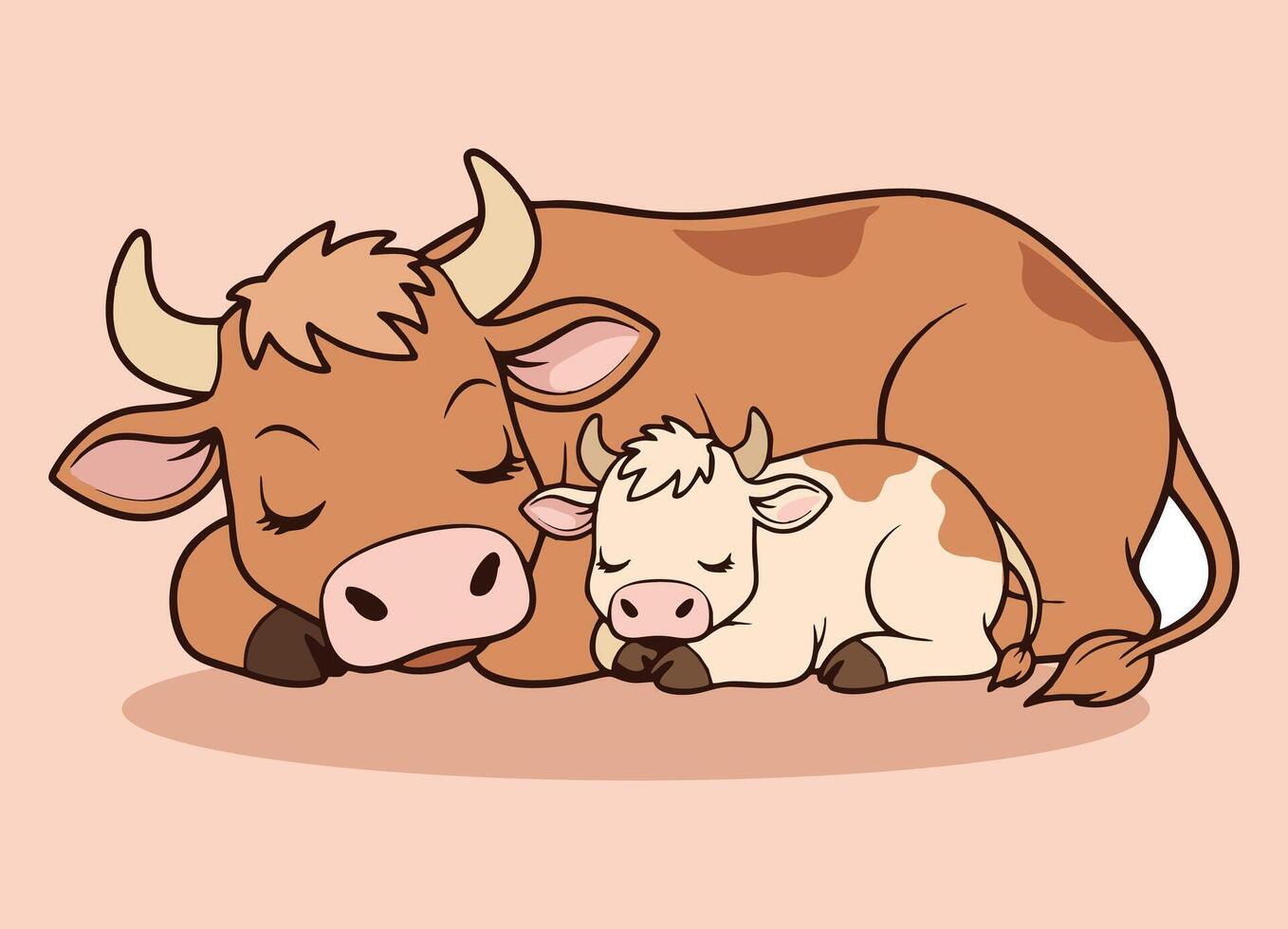 Cartoon cow and calf sleeping together vector