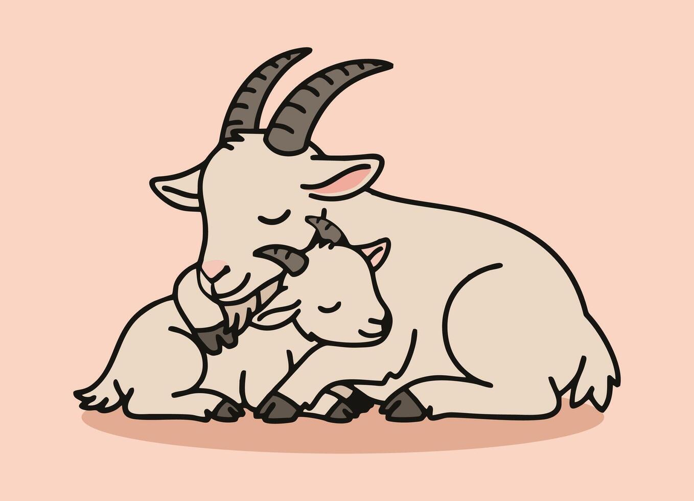 Mother and baby goats cuddling vector