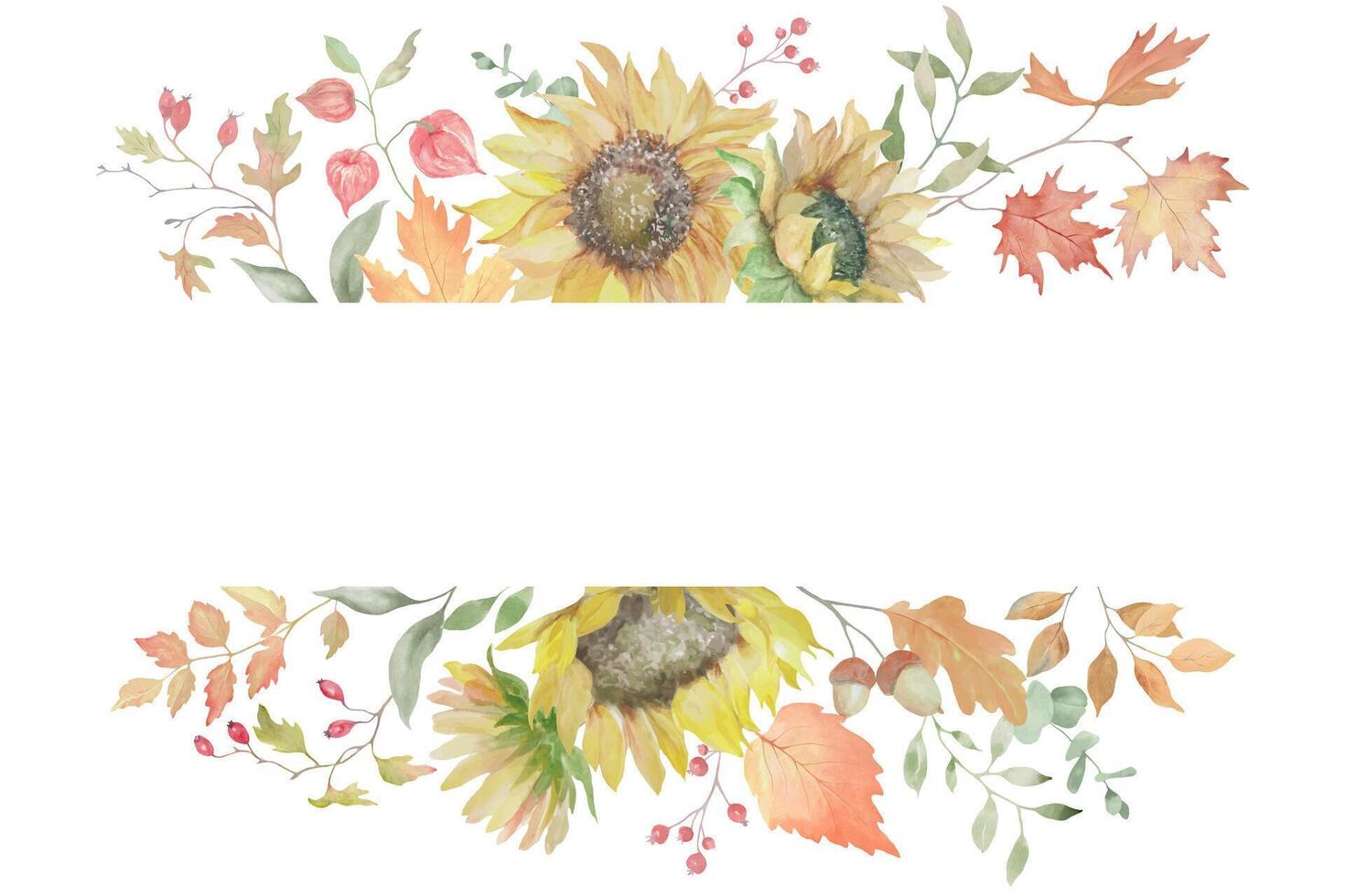 Watercolor sunflowers and autumn leaves vector