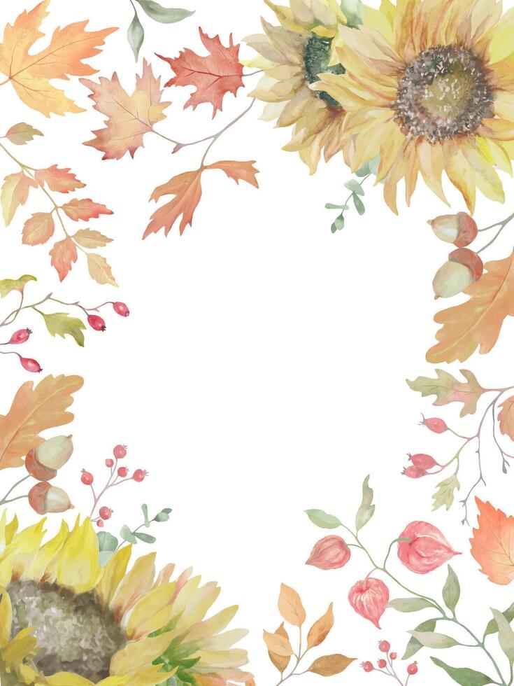 Watercolor sunflowers and autumn leaves vector