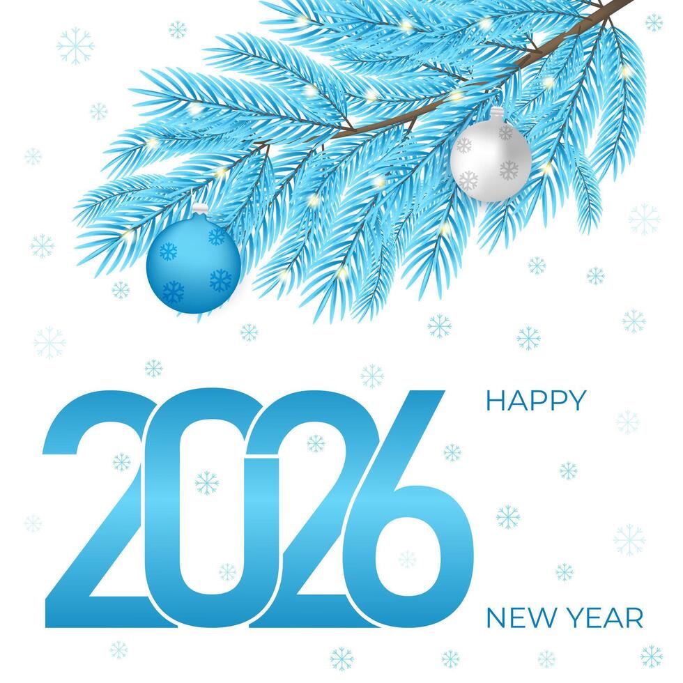 Holiday card for the new year 2026, banner with the number 2026 and a Christmas tree branch vector