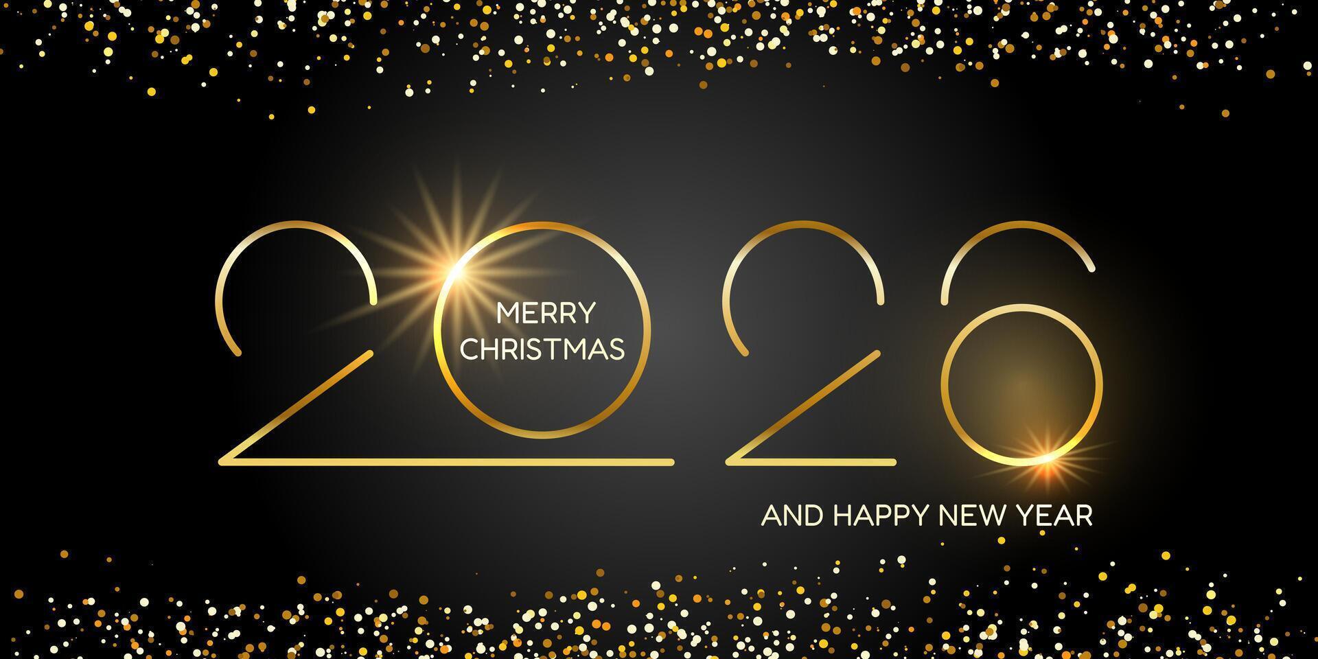 horizontal banner for new year and christmas 2026 celebration template with golden numbers and design vector