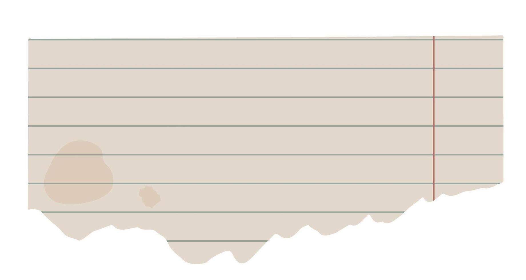 Torn vintage paper from notebook with lines pattern and old dirty stain vector