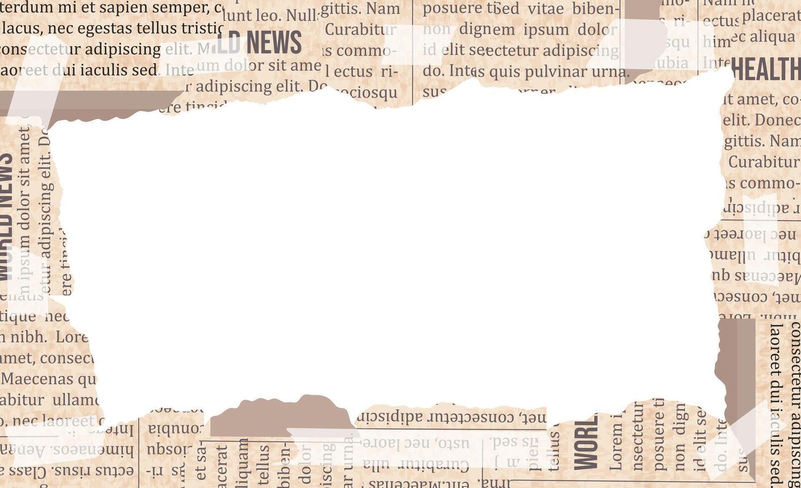 Rectangle frame of old ripped vintage newspaper and washi tape. Torn paper design vector