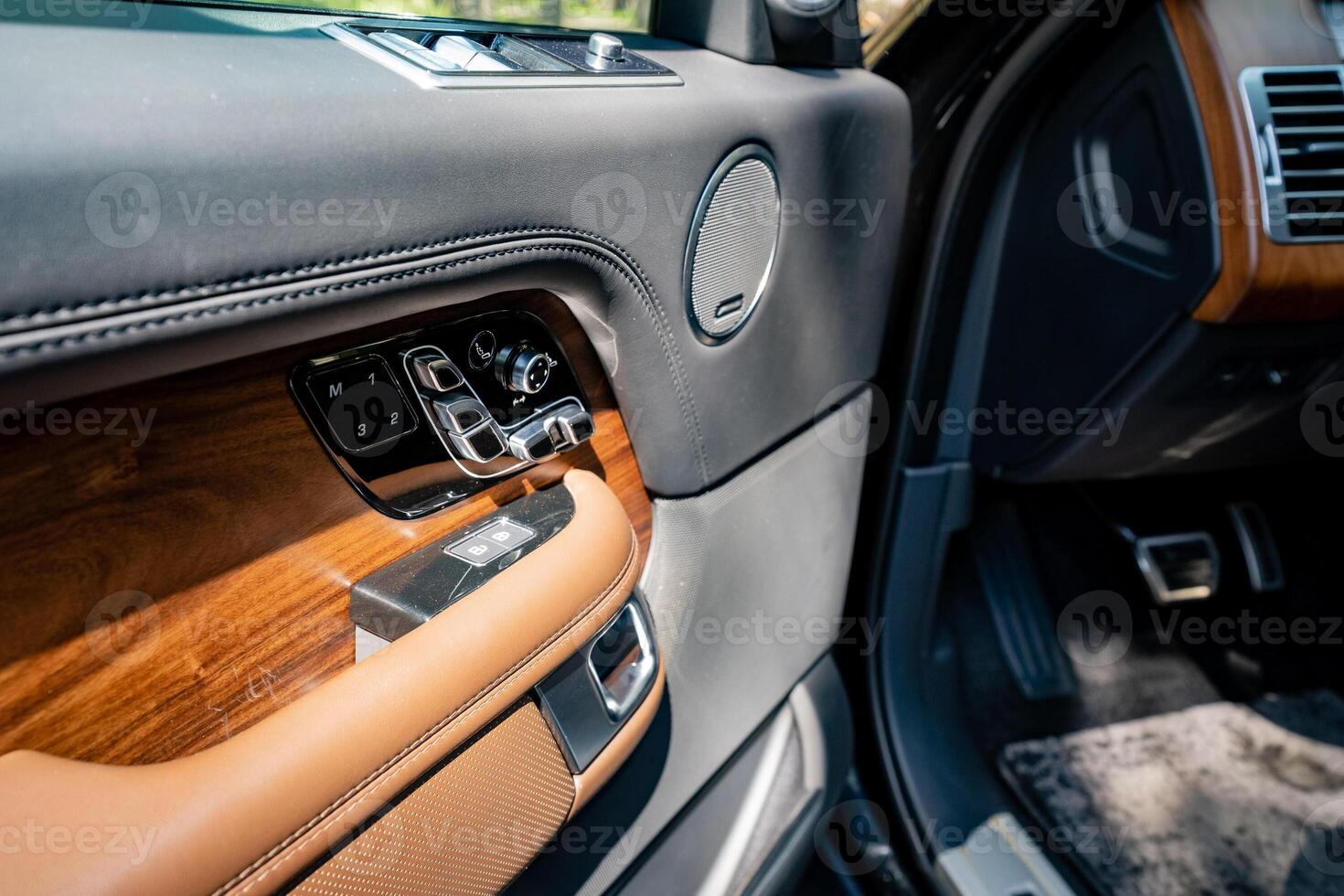 Indulge in the experience of opulence by stepping inside a luxurious car interior that showcases rich wood accents alongside modern controls, seamlessly blending elegance with the latest innovation photo
