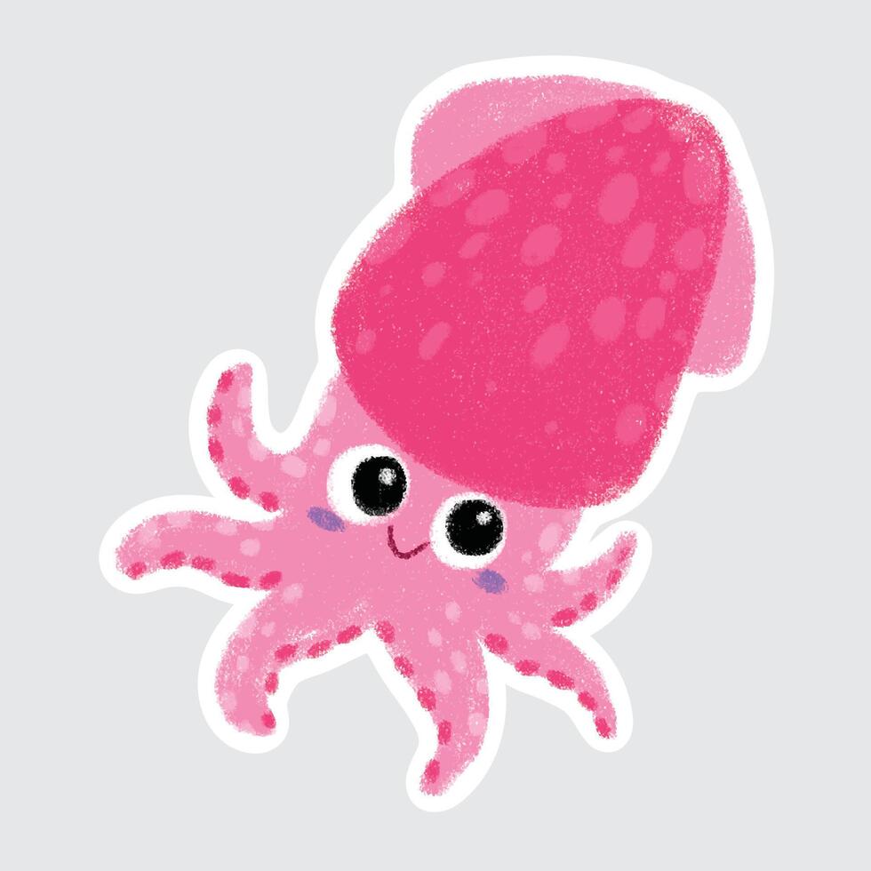 Cute pink squid illustration vector