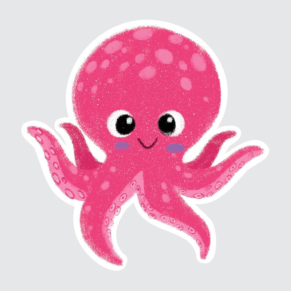 Octopus Cute sea animals in crayon style for stickers, icons, logos, etc. vector