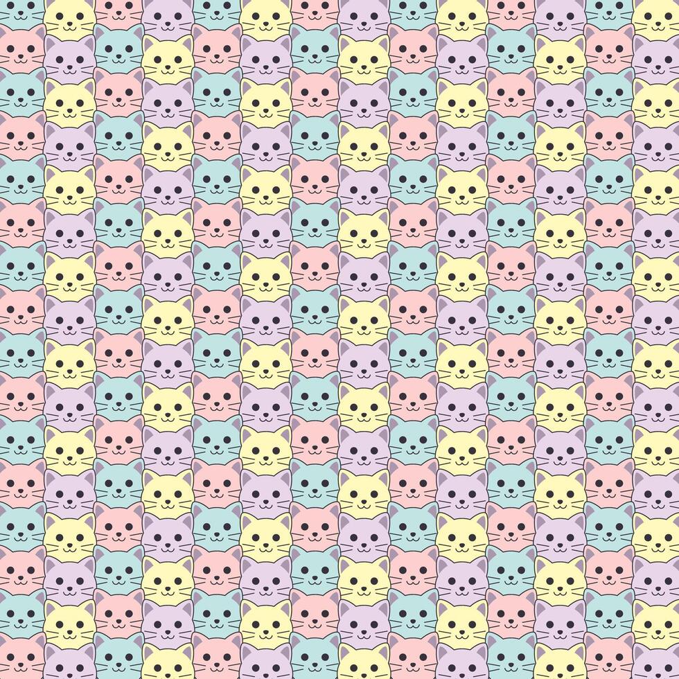Kawaii pattern of cat faces in pastel tones vector