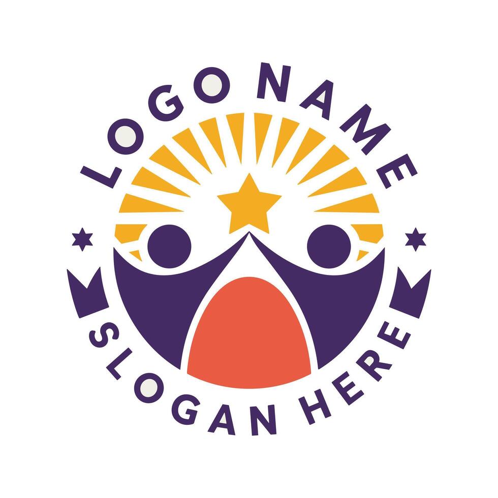 Circular Community and Success Logo with Two Figures Reaching for a Star vector