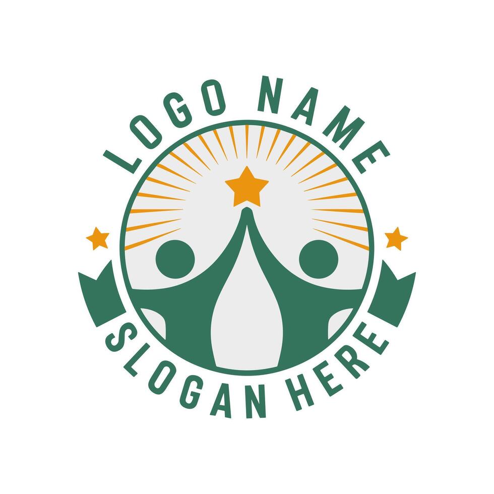 Community Outreach and Achievement Logo with Two Figures Reaching for a Star vector