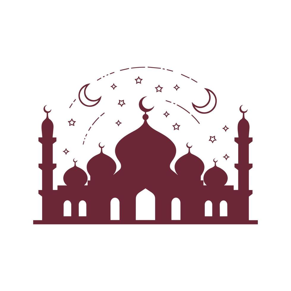 Mosque Silhouette with Crescent Moons and Stars for Islamic Observance vector