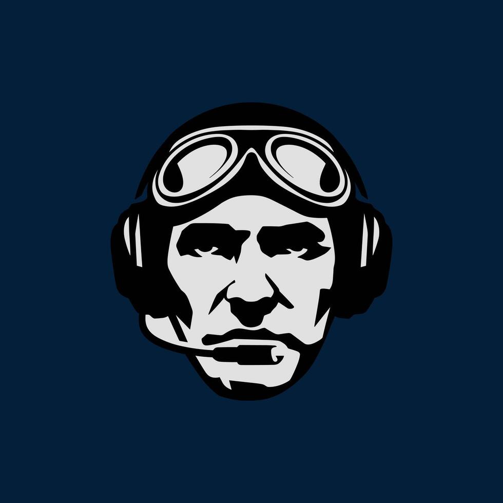 Vintage Aviator Pilot Head with Goggles and Headset Logo Design vector