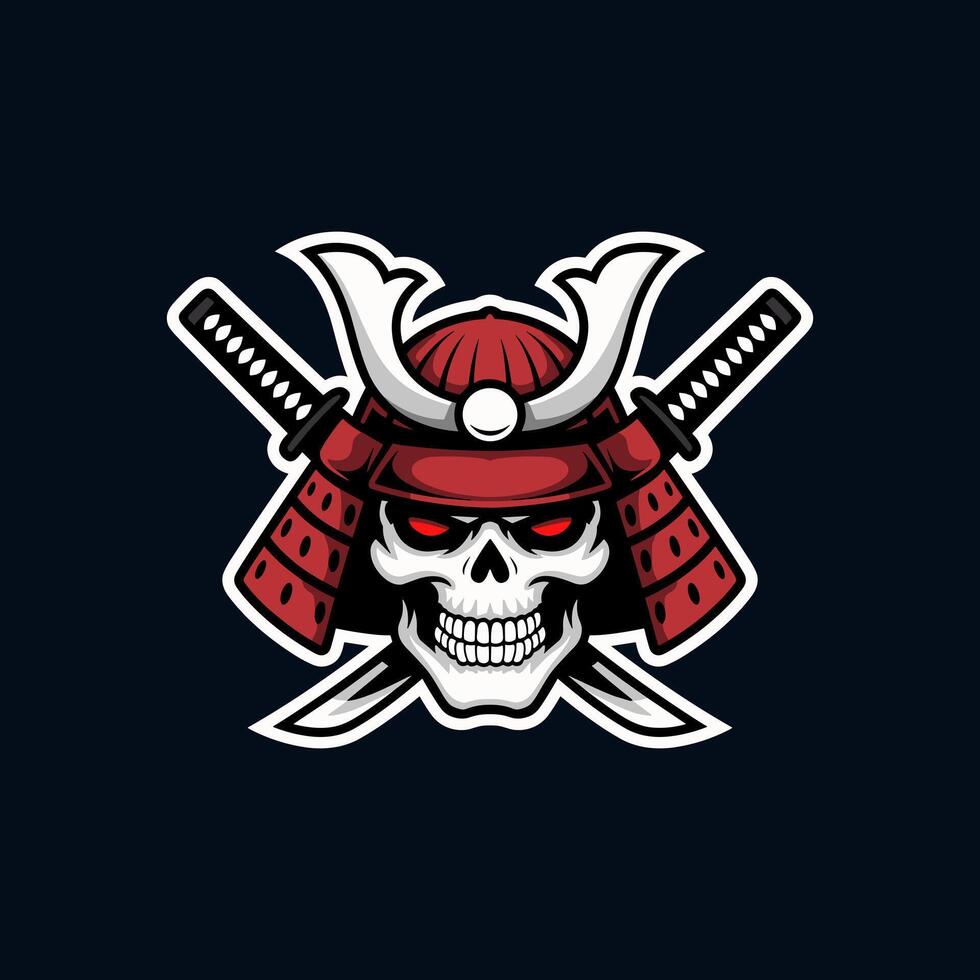 Samurai skull design with swords vector