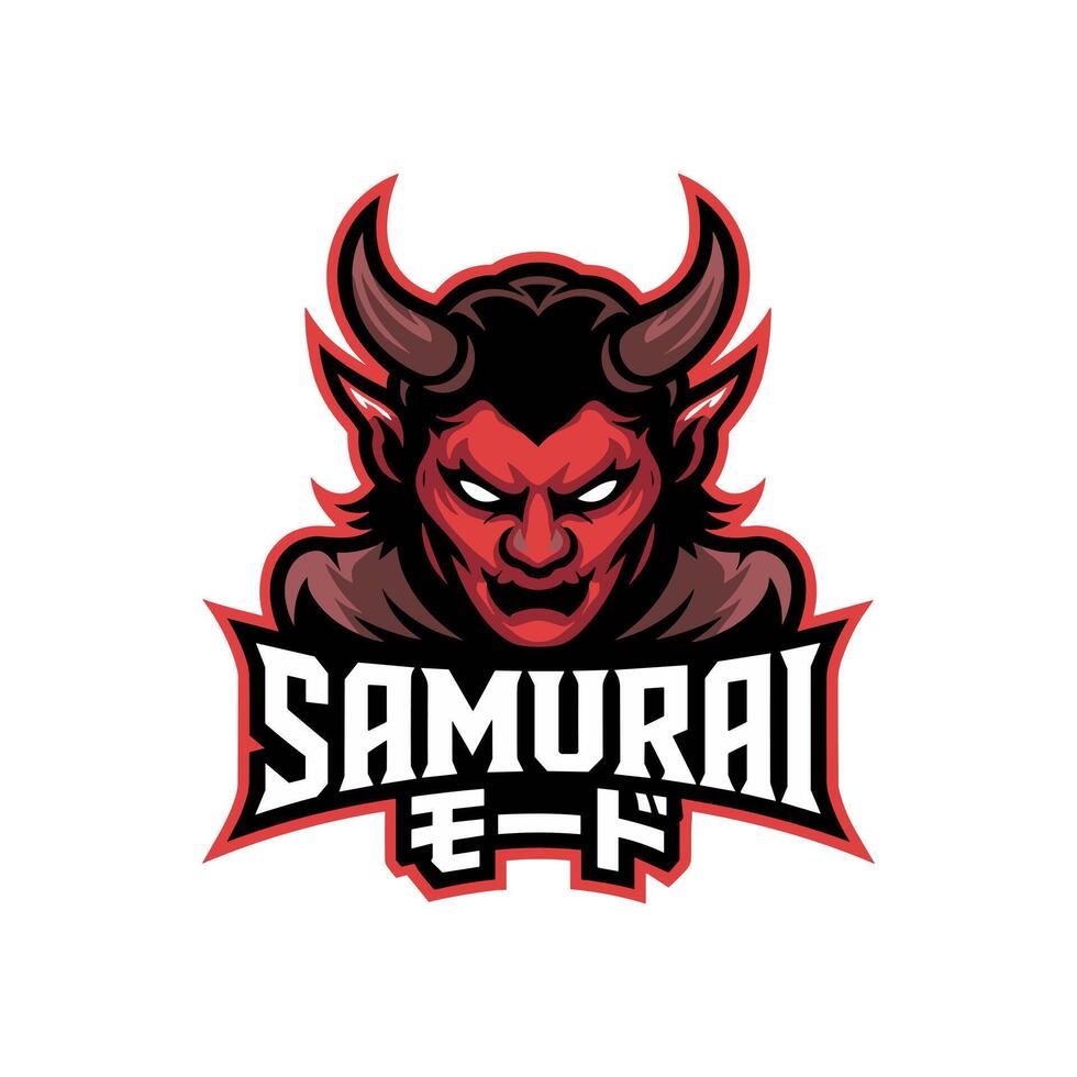 Intense Japanese Oni Demon Mascot Logo with Horns and Samurai Mode vector