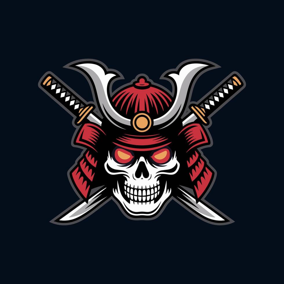 Samurai skull design with swords vector