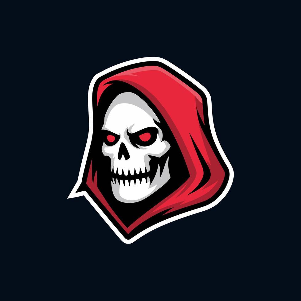 Intense Red-Hooded Skull with Glowing Eyes Esport Mascot Design on Dark Background vector