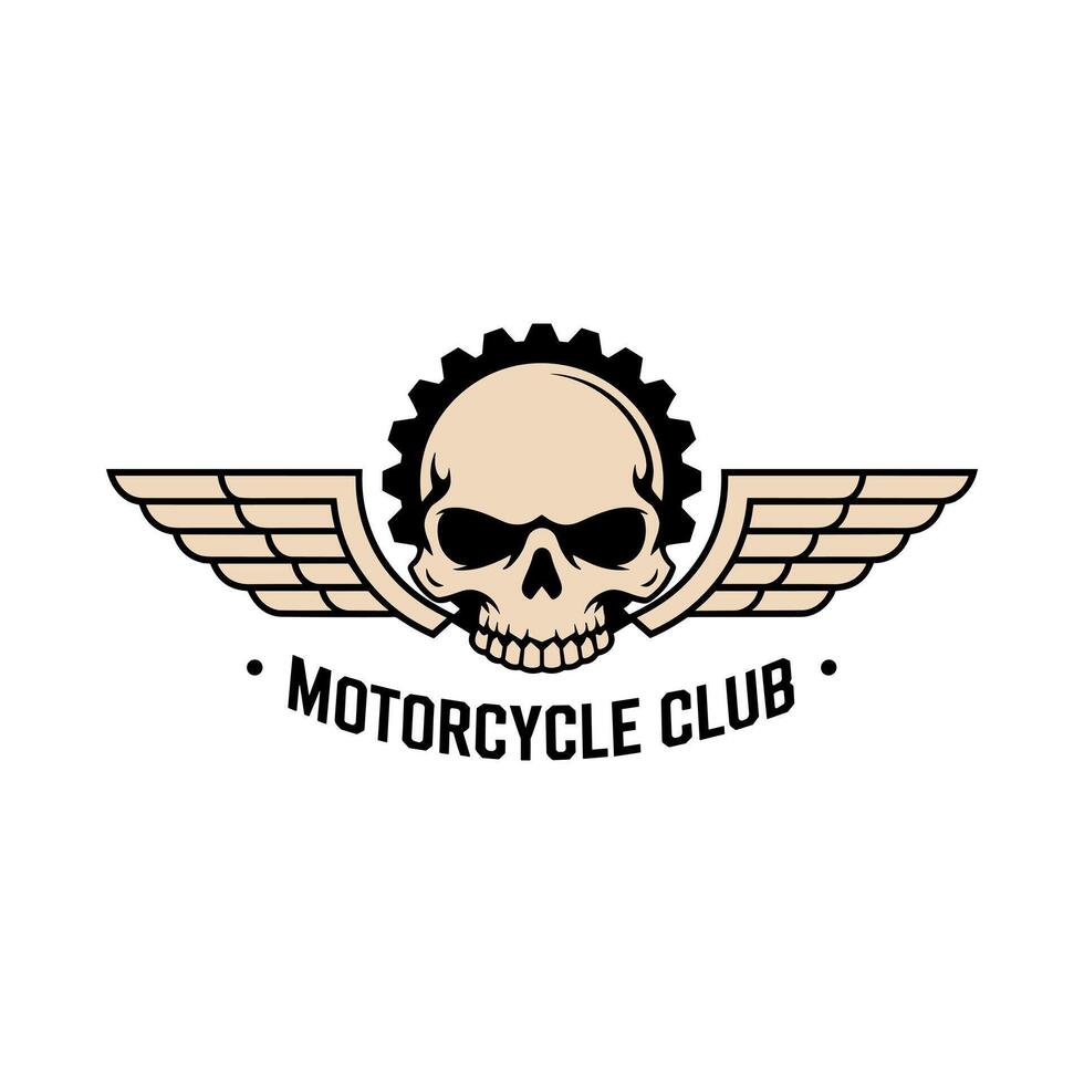Vintage Motorcycle Club Emblem with Skull, Gear, and Wings Design vector