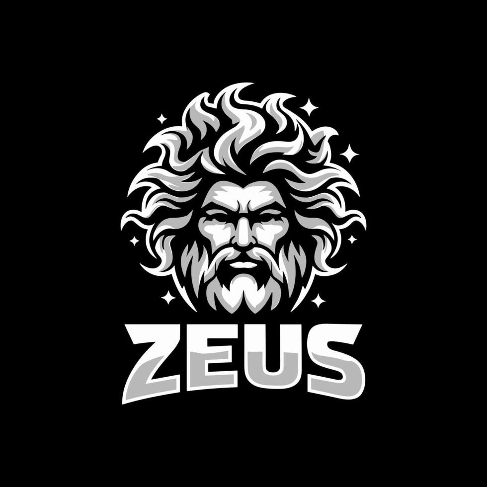 Zeus with flowing hair and beard vector