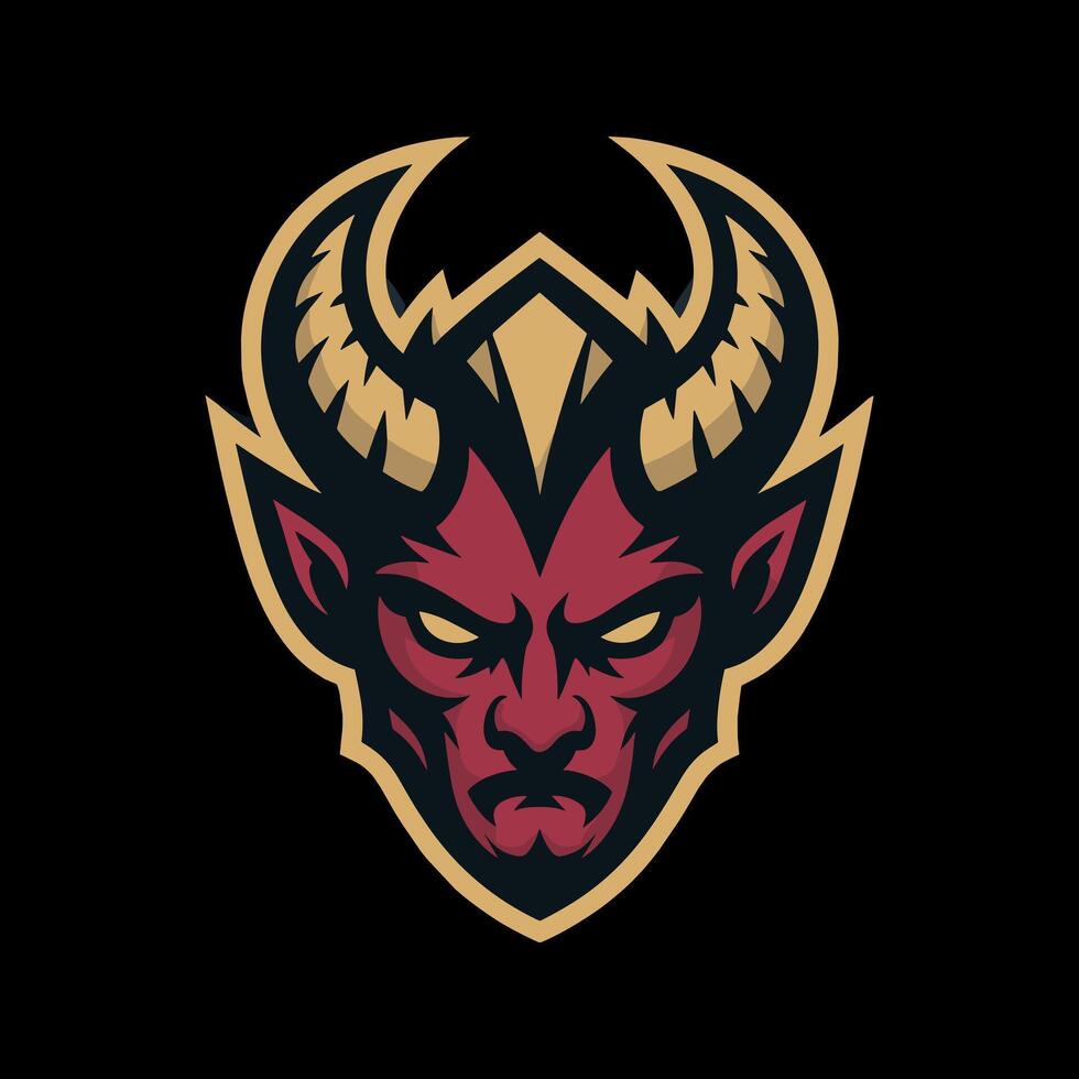 Demon logo with horns and fierce expression vector