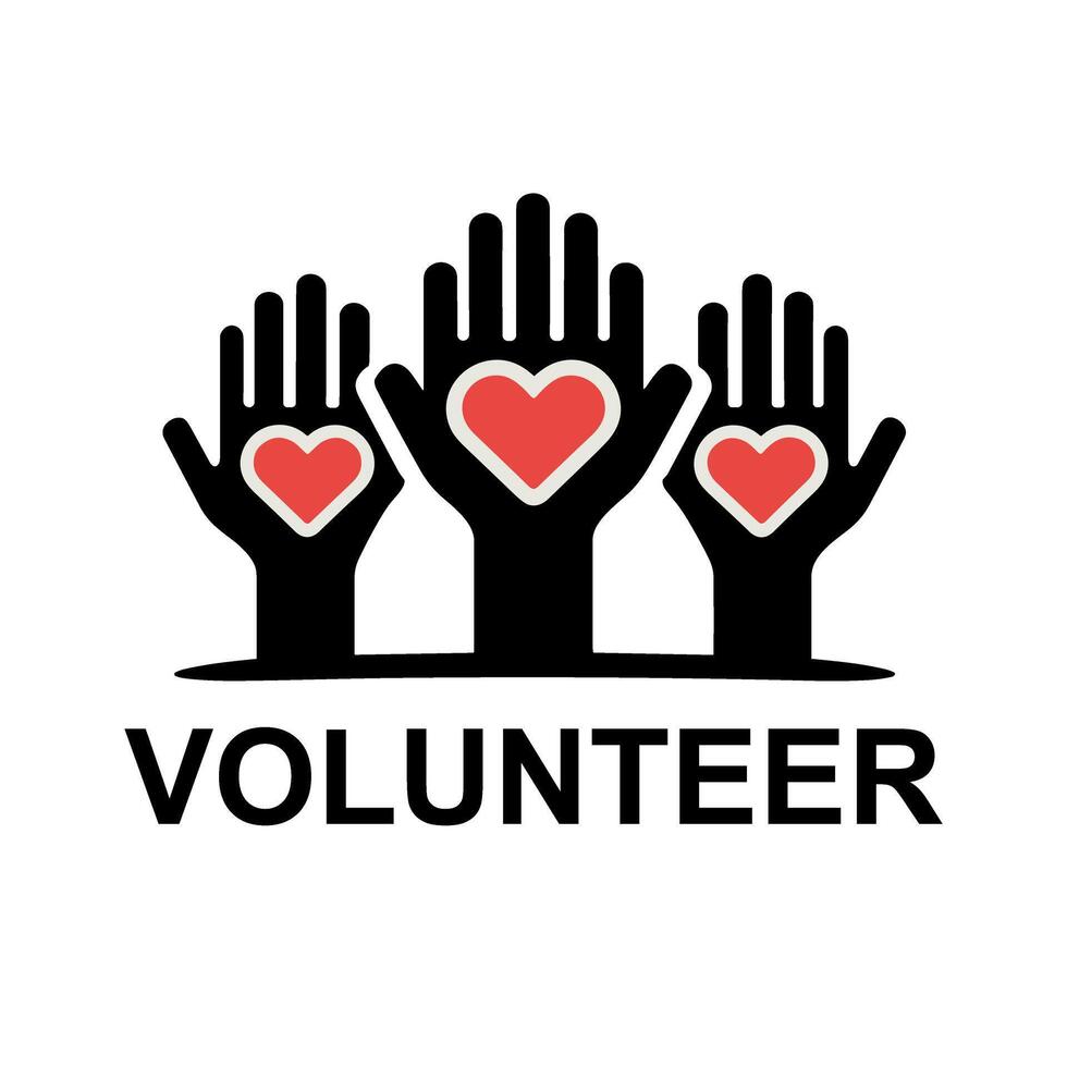 Abstract Outlined Human Hands with Red Hearts for Volunteer Logo vector