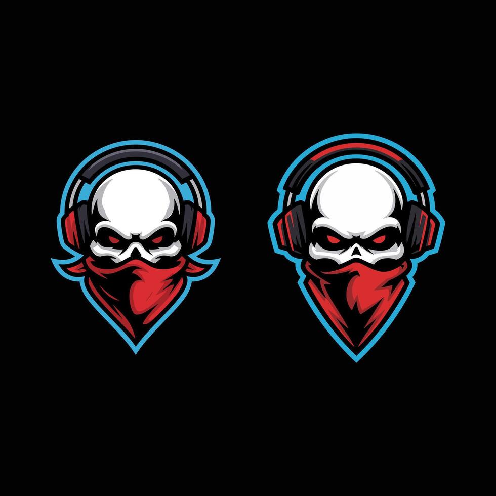 Skull with headphones logo art vector