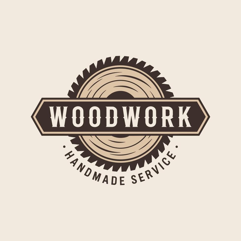 Classic Circular Saw Blade Woodwork Logo with HANDMADE SERVICE vector